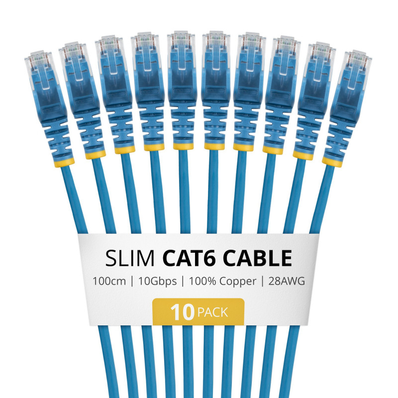 StarTech.com N6PAT100CMBLS10PK Cable de conexión Cat6 delgado, RJ45, 1 m, azul, pack de 10