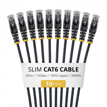 StarTech.com cable de red Slim Cat6 U/UTP RJ45, 0,5 m, negro, pack de 10