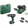 Bosch DIY set UniversalImpact 18V + AdvancedOrbit 18V, 2x batería de litio 2,0Ah, taladro percutor con batería + lijadora excéntrica con batería, verde (06039D410A)