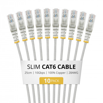 StarTech.com cable de red Slim Cat6 U/UTP RJ45, 0,25 m, gris, pack de 10