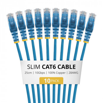 StarTech.com N6PAT25CMBLS10PK cable de red Slim Cat6, RJ45, 0,25 m, azul, pack de 10