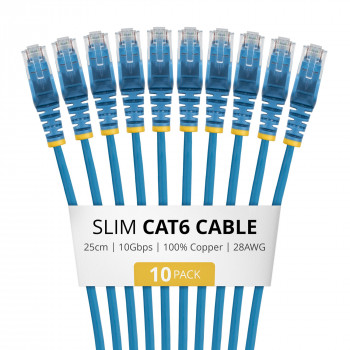 StarTech.com N6PAT25CMBLS10PK cable de red Slim Cat6, RJ45, 0,25 m, azul, pack de 10
