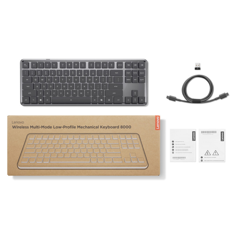 Lenovo Teclado Mecánico Inalámbrico Multi-Mode 8000, Distribución Alemana, Gris