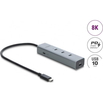 Delock Hub USB Type-C™ 5 puertos 10 Gbps con salida de vídeo 8K y PD 3.0 100 W (64379)
