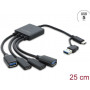Delock Hub USB 5 Gbps 4 puertos con cable y conector macho USB Type-C™ o USB Type-A a 2 conectores hembra USB Type-A + 2 conectores hembra USB Type-C™ - 25 cm (64375)