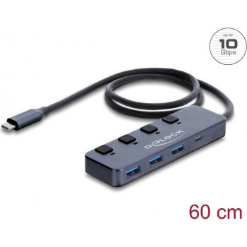 Delock Hub USB 10 Gbps con 3 conectores USB Type-A y 1 conector USB Type-C™ con interruptor (64384)
