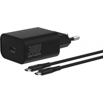 4smarts VoltPlug Cargador de pared PD 30W, 1x USB-C, con cable USB-C 1,5 m, negro