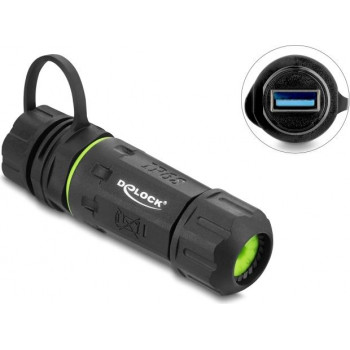 Delock conector de cable USB 5 Gbps Type-A hembra a USB 5 Gbps Type-A hembra con rosca M20 x 1,5 mm y tapa con carcasa, IP68 (91843)