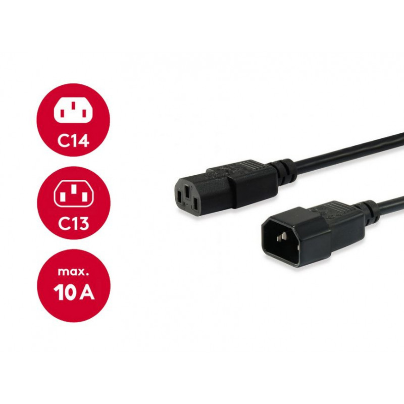Equip cable de alimentación IEC C13 a IEC C14, 1,5 m, negro