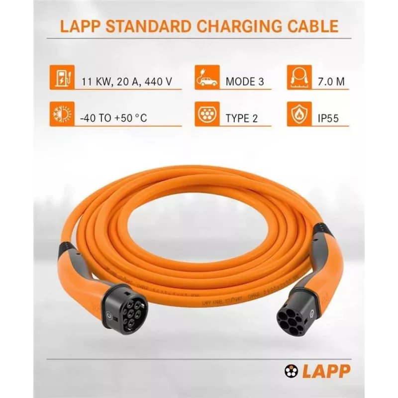 LAPP MOBILITY Cable de carga Type 2, hasta 11 kW, 7 m, naranja (61790)