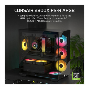 Corsair 2800X RS-R ARGB Caja de ordenador Micro-ATX con cristal panorámico, negra