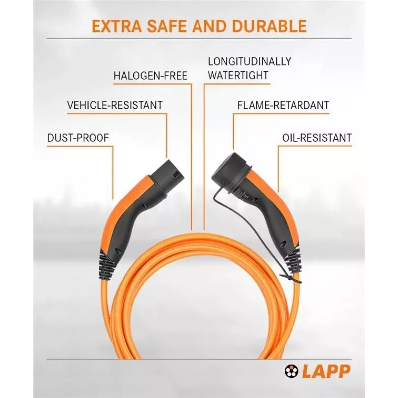 LAPP MOBILITY cable de carga Type 2, hasta 11 kW, 5 m, Naranja (61785)