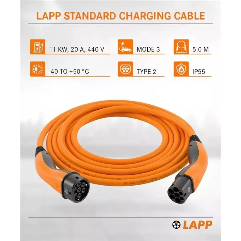 LAPP MOBILITY cable de carga Type 2, hasta 11 kW, 5 m, Naranja (61785)