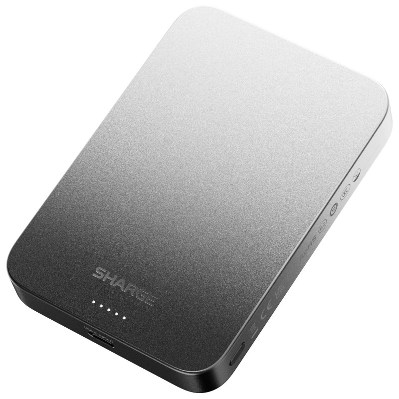 Batería externa inalámbrica magnética ultrafina SHARGE AeroMag Air 10000mAh, 15W Qi2, 30W USB-C, negra