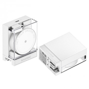 Cargador GaN retráctil SHARGE 65, 65W, 2x USB-C, cable USB-C integrado – blanco