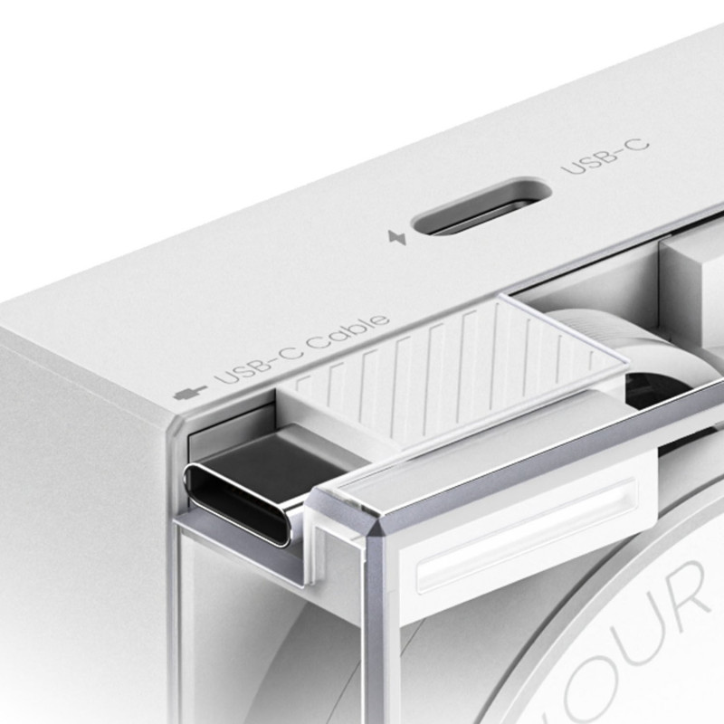 Cargador GaN retráctil SHARGE 65, 65W, 2x USB-C, cable USB-C integrado – blanco