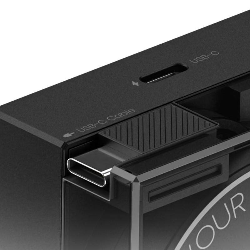 SHARGE cargador GaN retráctil de 65, 65 W, 2x USB-C, cable USB-C integrado, negro