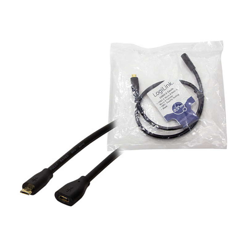 LogiLink CU0120 Cable alargador USB 2.0, conector macho Micro-USB B a conector hembra Micro-USB B, 0,5 m, negro
