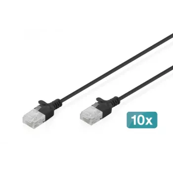 DIGITUS cable de red Cat6 U/UTP slim RJ45, 0,3 m, negro, LSZH, pack de 10