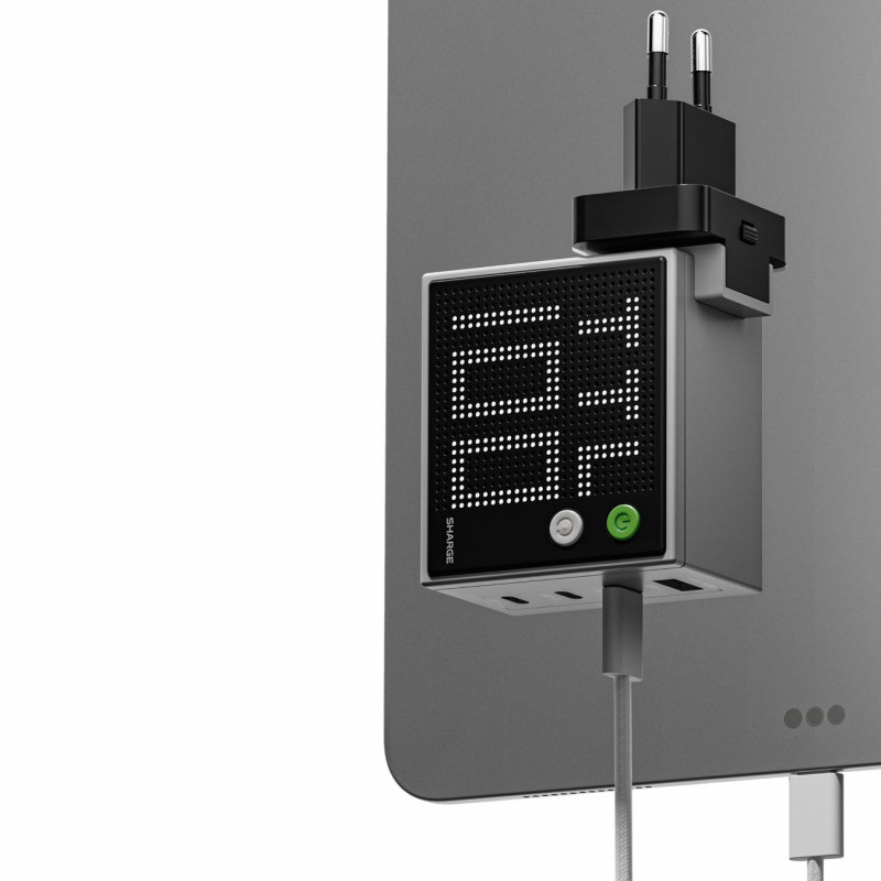 SHARGE Pixel 100 Cargador GaN, 100W, 3x USB-C, 1x USB-A - gris