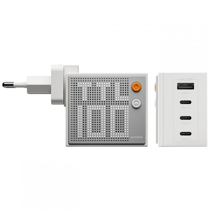 SHARGE Pixel 100 Cargador GaN, 100W, 3x USB-C, 1x USB-A - blanco
