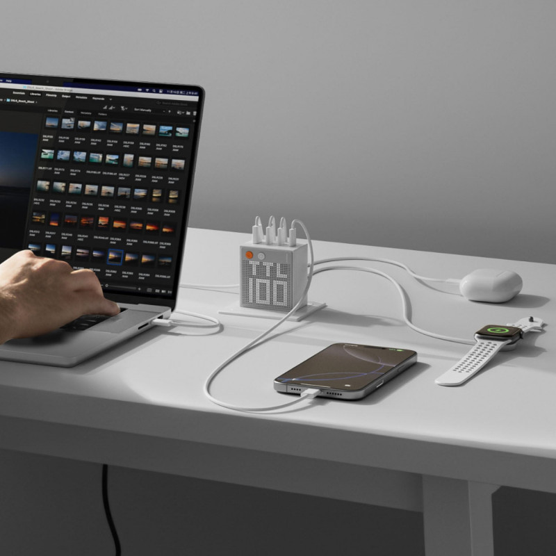 SHARGE Pixel 100 Cargador GaN, 100W, 3x USB-C, 1x USB-A - blanco