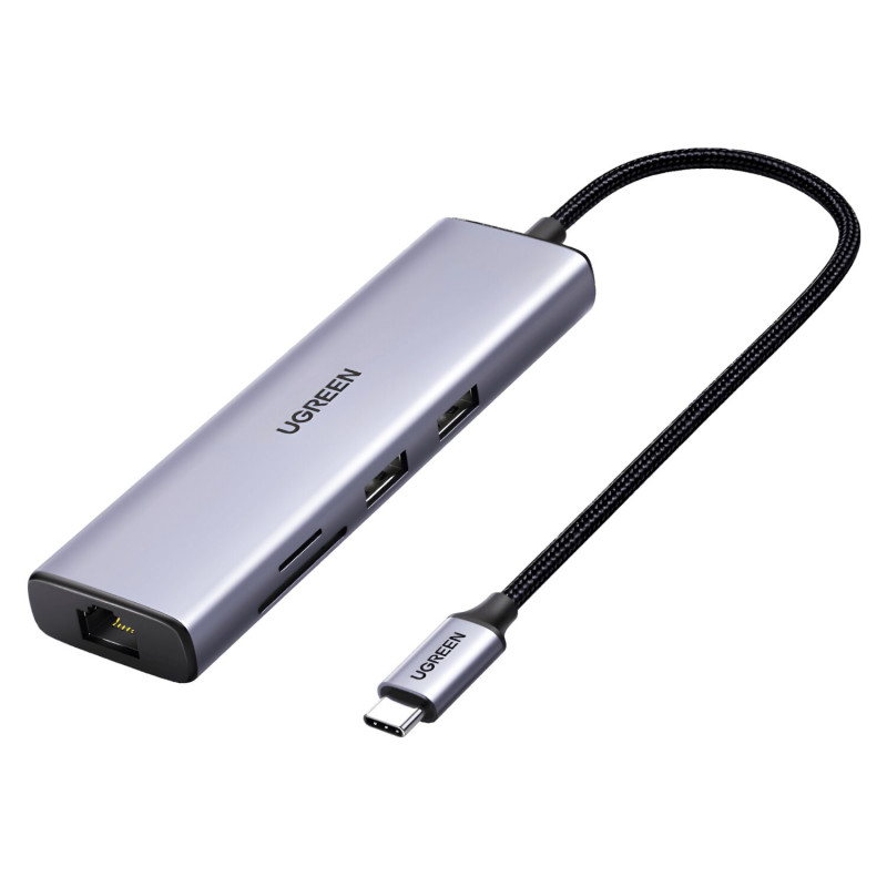 UGREEN 60515 adaptador multipuerto USB-C 7 en 1, 4K HDMI, Gigabit Ethernet, 100 W PD, gris
