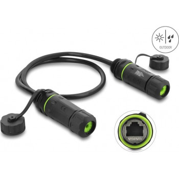 Delock conector de cable dual RJ45 hembra a RJ45 hembra Cat.6A para instalación con rosca M20 x 1,5 mm IP68 resistente al polvo y al agua 0,5 m negro (91839)