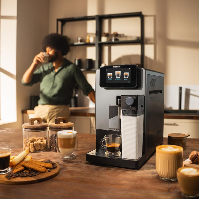Cecotec Cremmaet Latte Touch Cafetera superautomática, 19 bar, espumador de leche integrado, 1500 W, negra