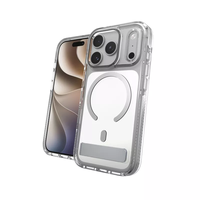 Funda Zagg Santa Cruz Snap Metallic con soporte para iPhone 18 Pro / 17 Pro, plata