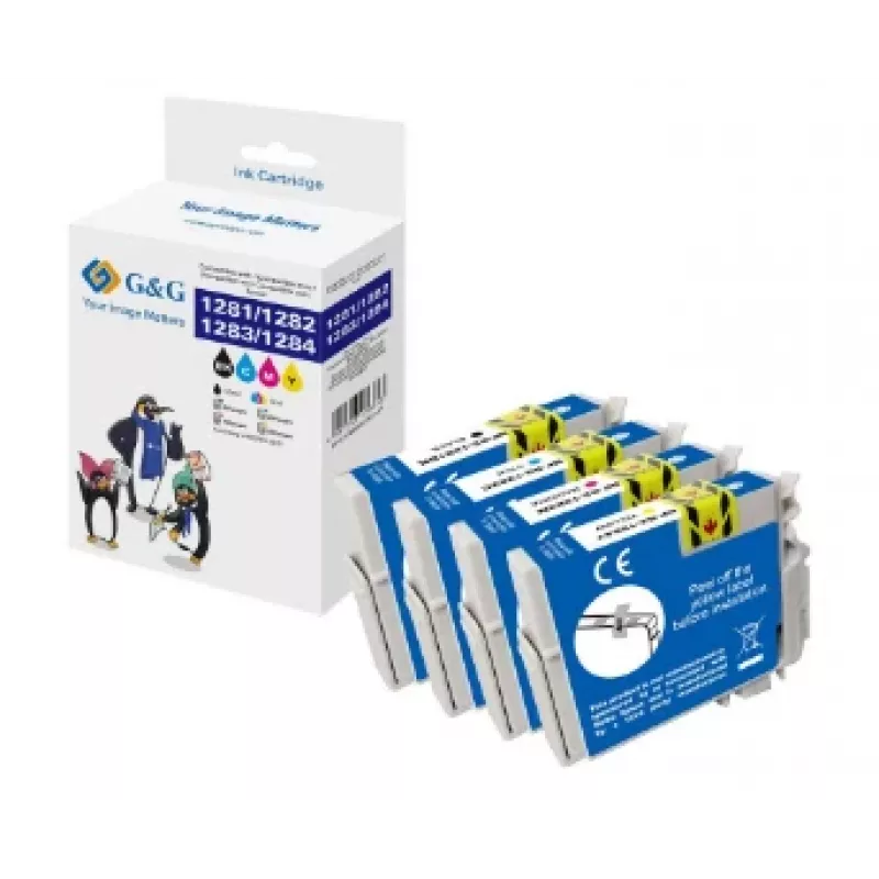 Multipack de cartuchos de tinta compatibles G&G para Epson T1285 (C13T12854012), negro/cian/magenta/amarillo