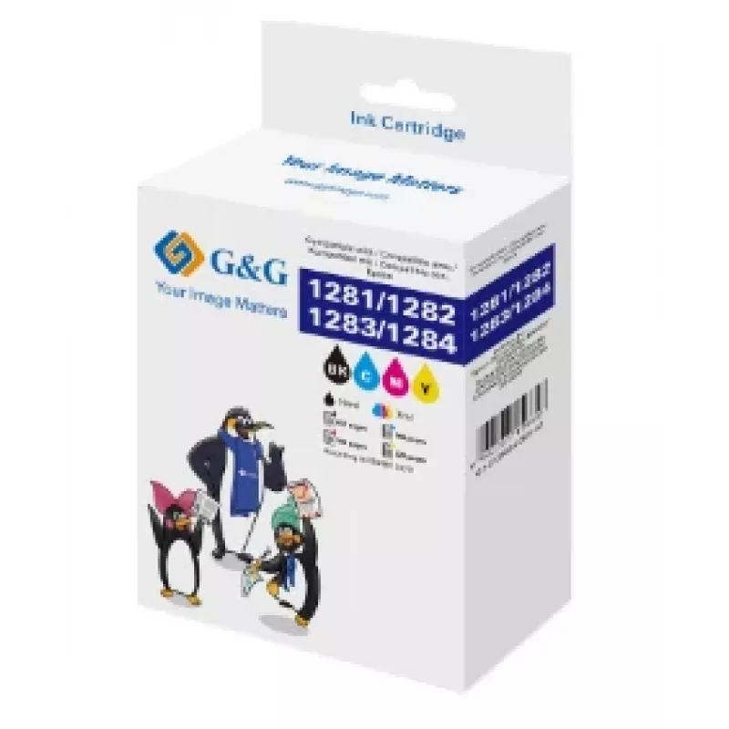 Multipack de cartuchos de tinta compatibles G&G para Epson T1285 (C13T12854012), negro/cian/magenta/amarillo