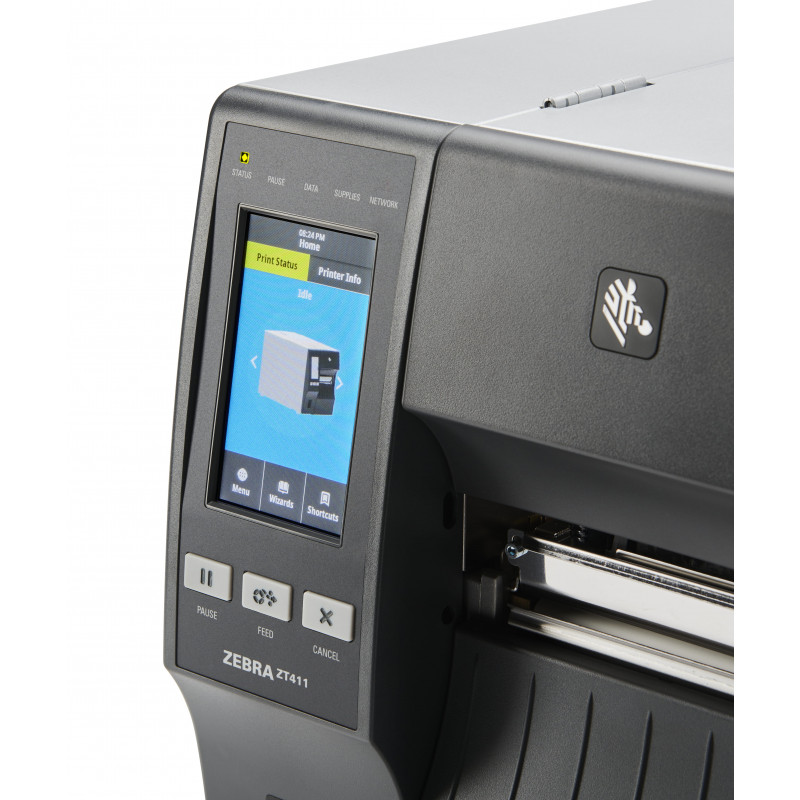 Impresora de etiquetas Zebra ZT411 de 4 pulgadas, 300 dpi, serie, USB, Ethernet 10/100, Bluetooth 4.1/MFi, USB Host, Peel with Full Rewind, EZPL, cable Euro y UK