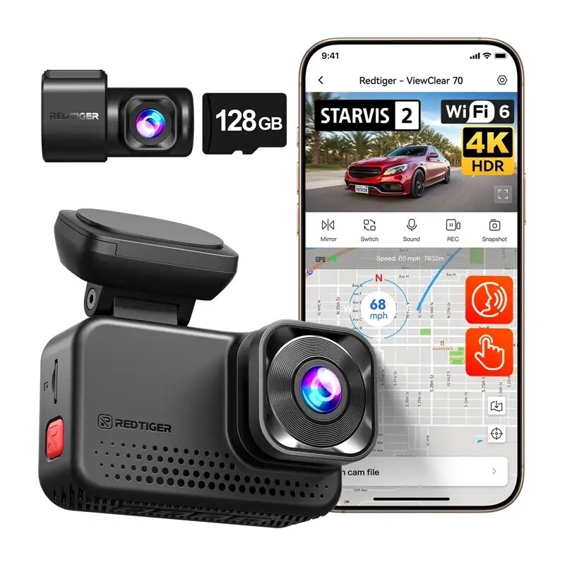 REDTIGER VC70 dashcam Wi-Fi 4K + 2,5K con tarjeta de 128GB
