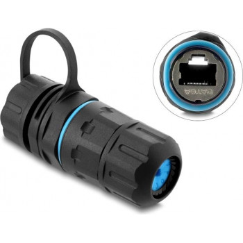 Delock conector de cable RJ45 hembra a RJ45 hembra Cat.6A con rosca M20 x 1,5 mm y tapa de cierre con carcasa IP68 resistente al polvo y al agua (91840)