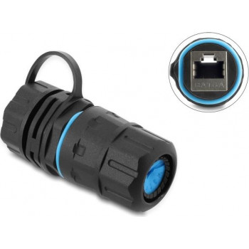 Delock conector de cable RJ45 hembra a RJ45 hembra Cat.6A con rosca M23.5 x 1.5 mm y tapa con carcasa IP68 resistente al polvo y al agua (91841)