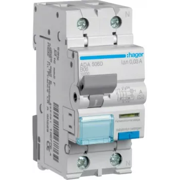 Hager ADA506D Interruptor diferencial/automático 1P+N, 10 kA, B6 A, 30 mA