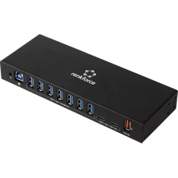 Renkforce RF-7403762 Hub USB 10 puertos USB-A, USB-C® USB 3.2 Gen1 5 Gbit/s para aplicaciones industriales negro RF-IH10-100