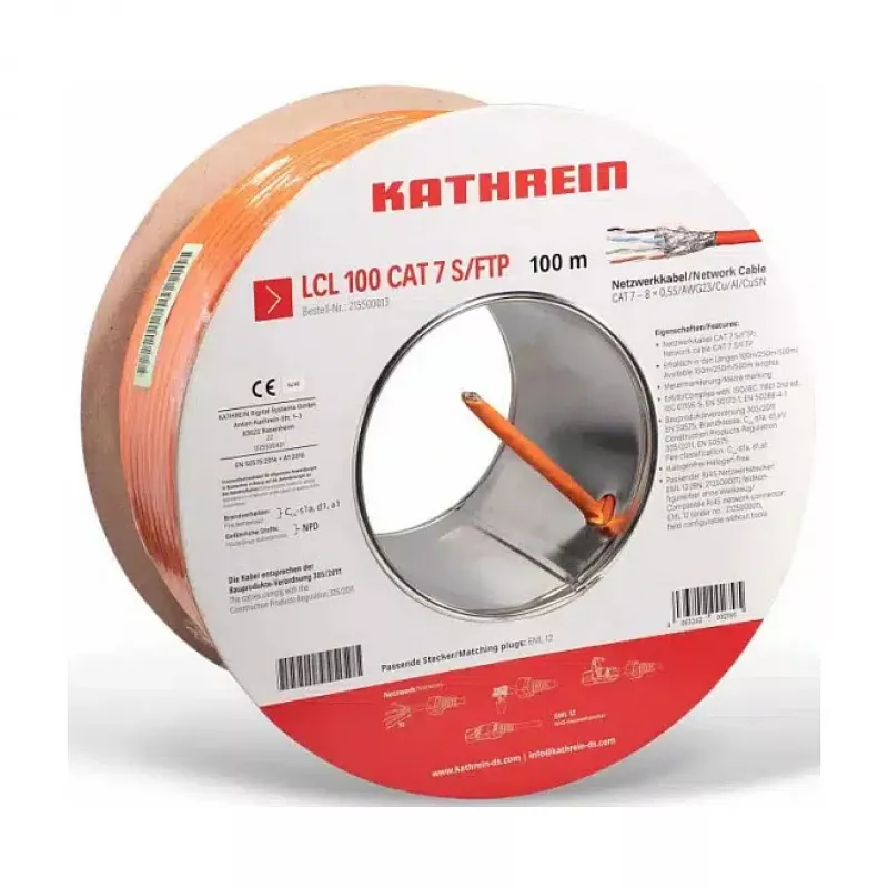 Kathrein cable de instalación de red Cat.7, 100 m, doble apantallado, diámetro exterior 7,2 mm, conductor de cobre (215500013)