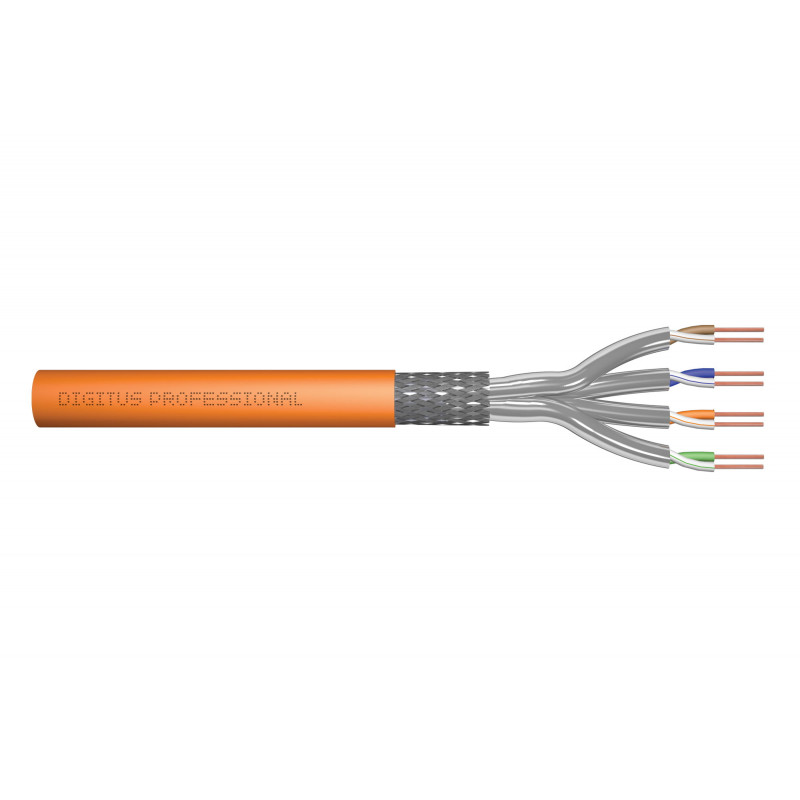 DIGITUS Cable de instalación Cat7 S/FTP, B2ca, AWG 23/1, LSZH, 100 m, naranja
