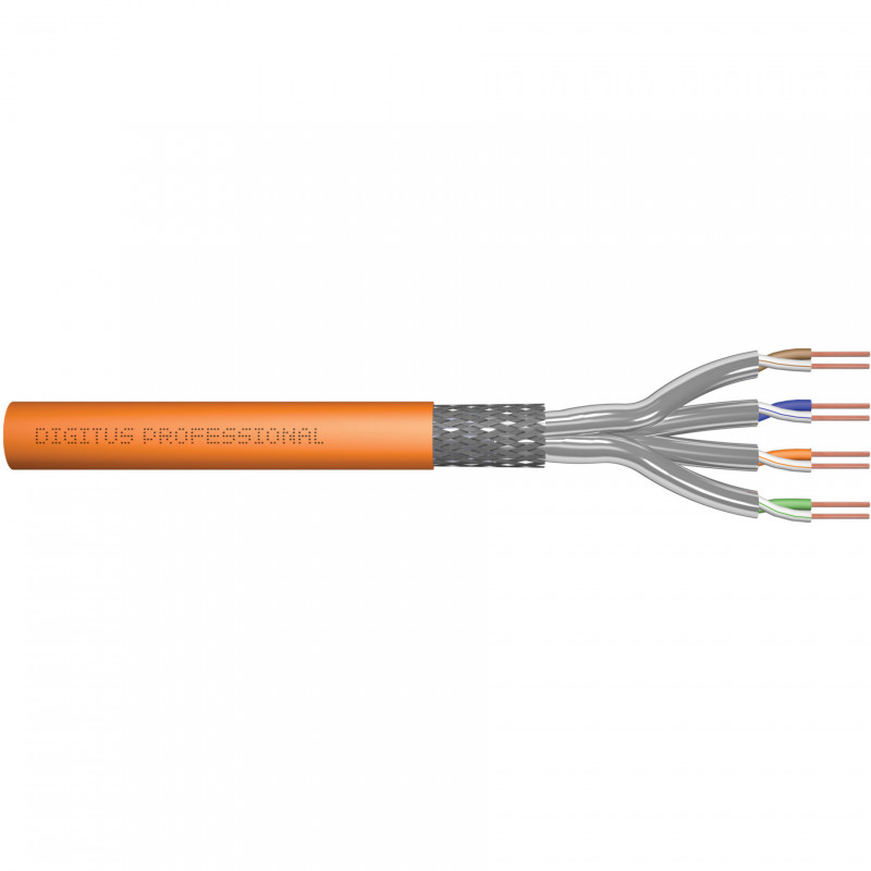 DIGITUS Cable de instalación Cat7 S/FTP, B2ca, AWG 23/1, LSZH, 100 m, naranja