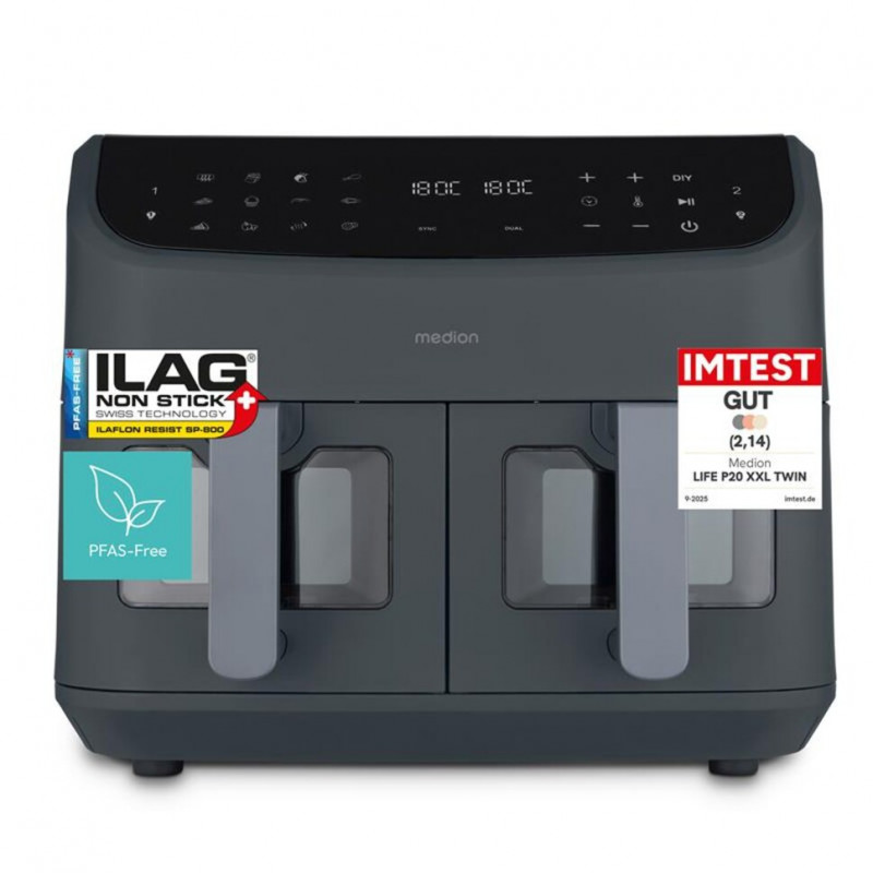 Medion MD11760 freidora de aire doble, gris