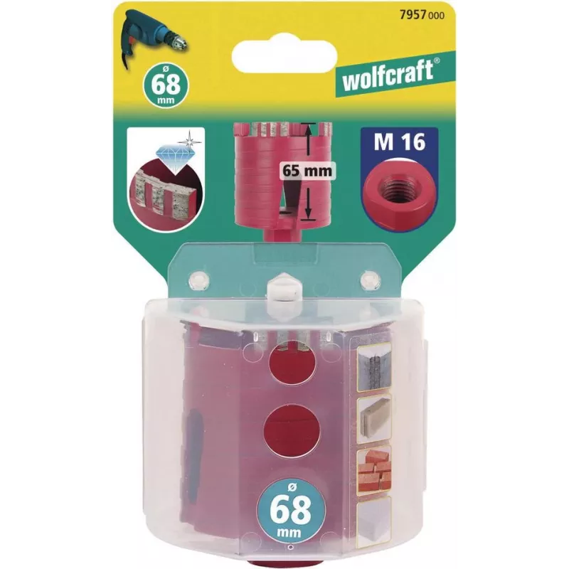 Wolfcraft 7957000 Broca hueca con punta de diamante, 68 mm