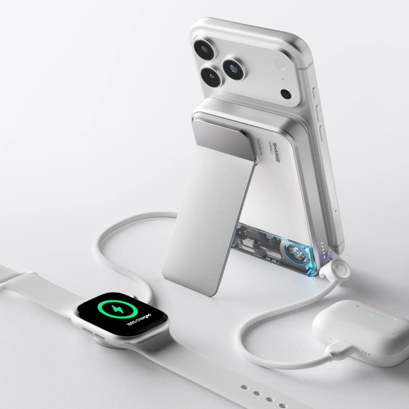 SHARGE ICEMAG 3 batería externa, 10.000 mAh, 25 W Qi2, 35 W USB-C, blanco