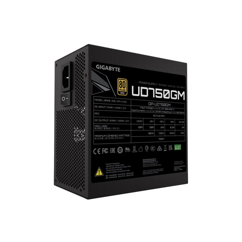 Fuente de alimentación GIGABYTE UD750GM 750W ATX, 80+ Gold, totalmente modular
