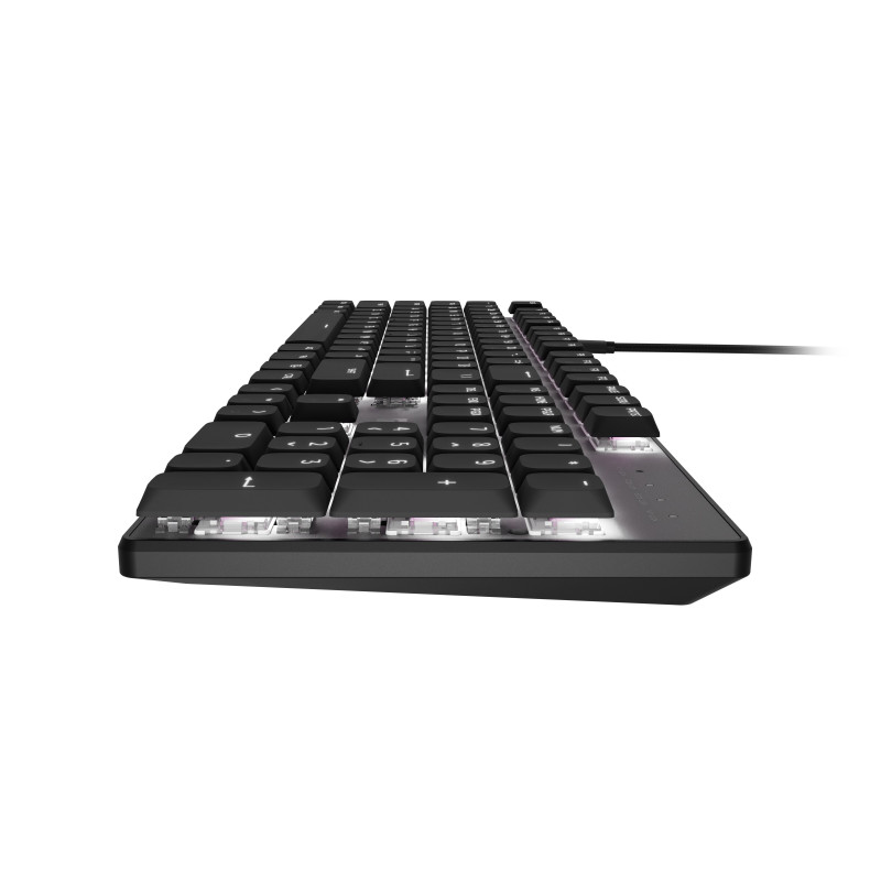 Natec Amberjack Teclado con cable, distribución US, switches lineales hot-swap, retroiluminación blanca, anti-ghosting, grabación de macros, negro/gris (NKL-2391)