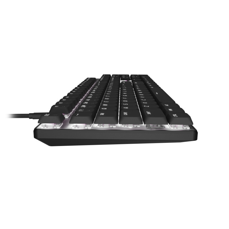 Natec Amberjack Teclado con cable, distribución US, switches lineales hot-swap, retroiluminación blanca, anti-ghosting, grabación de macros, negro/gris (NKL-2391)