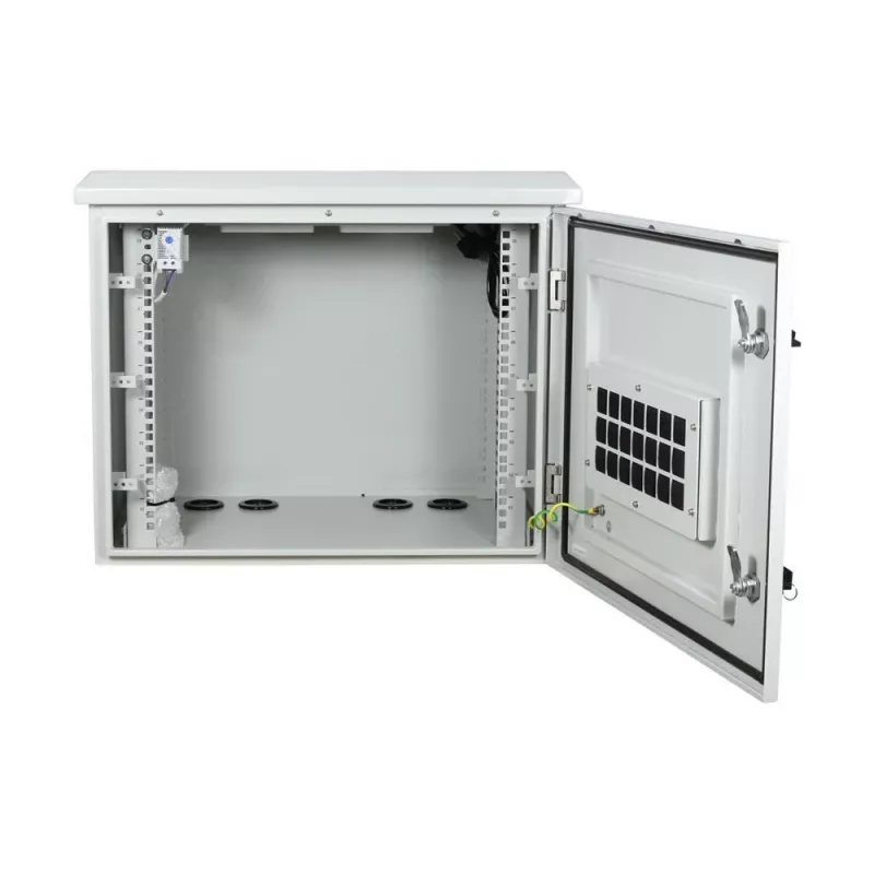 Allnet SO Serie 19 pulgadas 12U IP55 armario de pared, 638 mm de profundidad, con unidad de 4 ventiladores, gris claro (ALL-SO03-6612-G-DGRAUV2)