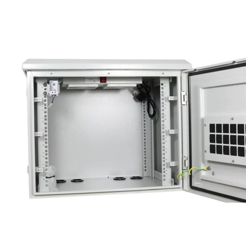 Allnet SO Serie 19 pulgadas 12U IP55 armario de pared, 638 mm de profundidad, con unidad de 4 ventiladores, gris claro (ALL-SO03-6612-G-DGRAUV2)