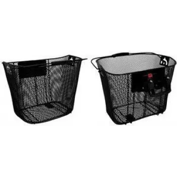 Cesta de manillar para bicicleta Fischer con sujeción rápida por clic, negra, alambre de malla fina